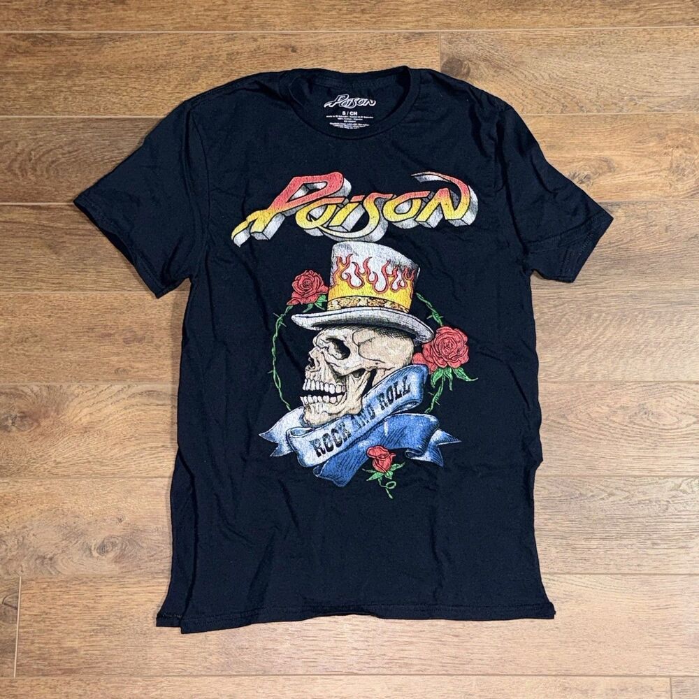 Poison Womens S Black Short Sleeve Crew Neck Cotton Jersey Graphic Skull T-Shirt